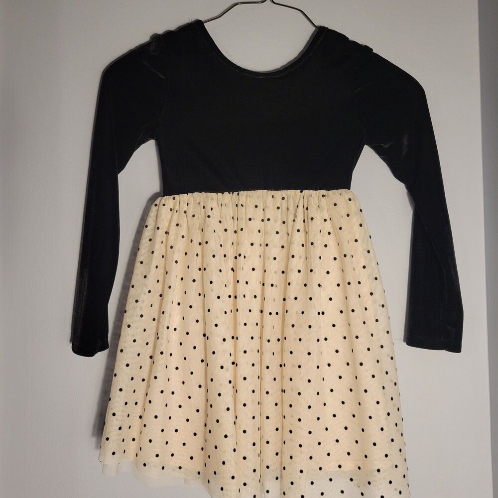 Gap Kids Girls M Velvet Tulle Long Sleeve Dress Black Polka Dot Winter